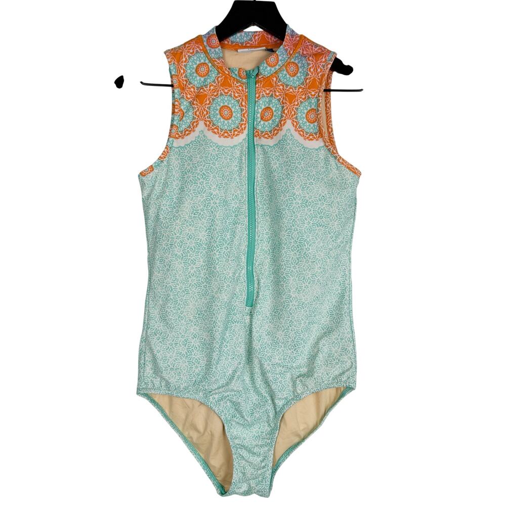 Cabana Life Womens Unisuit Swimsuit Blue Orange Zip From Swim - S